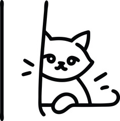Line drawing of a curious cat looking out a rainy window, perfect for cozy or pet-themed concepts.