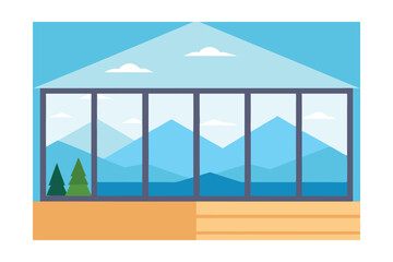Fototapeta premium Mountain View Glass Room Modern Architecture Design with Panoramic Scenery