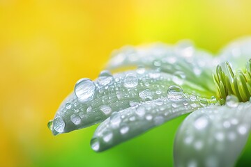 Water drops on glass, macro photography, yellow and green background, water droplets,