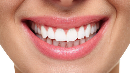 A closeup showcases a radiant smile with impeccably white teeth, isolated on transparent background