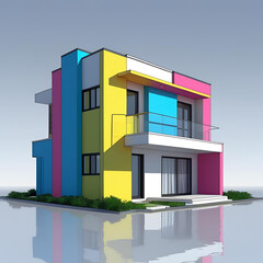 Modern architecture blends business and residential design in a new office building with colorful windows, showcasing a vibrant urban facade