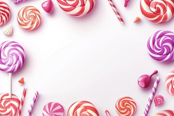 Vector illustration of a blank white card with a purple and red candy-themed border
