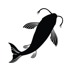 Black silhouette of a koi fish with white background