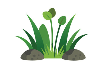 Vibrant Green Grass and Rocks A Lush Nature Illustration