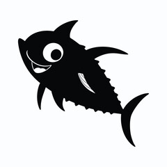 Black silhouette of a smiling tuna fish white background