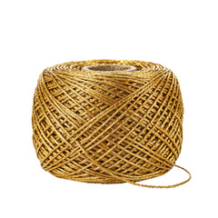 Obraz premium Golden twine spool, isolated on transparent background, professional product photography with flat white backdrop and soft focused studio lighting