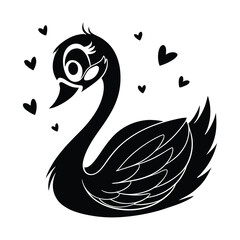 Black swan with hearts illustration graphic animal