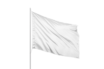 Transparent blank white flag mockup waving on wind, ideal for branding or political design purposes on transparent or editable background