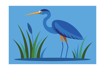 Majestic Heron in Wetland Habitat A Blue Bird Illustration