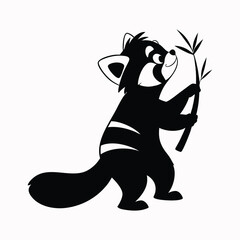 Cute black and white panda holding bamboo red panda