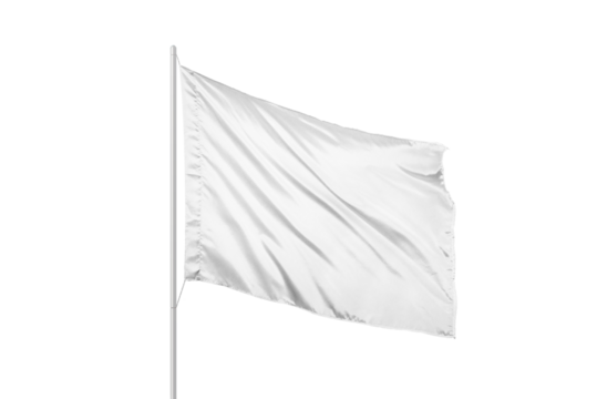 Transparent blank white flag mockup waving on wind, ideal for branding or political design purposes on transparent or editable background