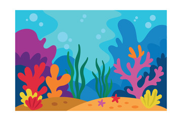 Vibrant Underwater Scene Colorful Coral Reef Illustration
