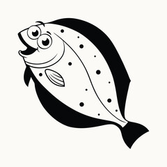 Cute cartoon halibut fish smiling on white background