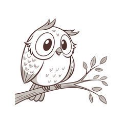 Cute cartoon owl perched on a branch bird illustration
