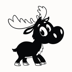 Cute cartoon moose with large antlers animal wildlife