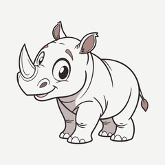 Cute cartoon rhinoceros illustration on white background