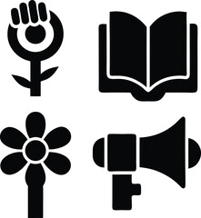 Four black feminist icons on white background women's rights