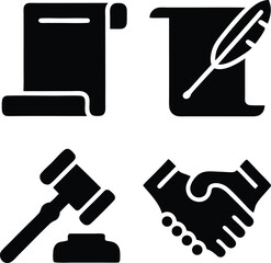 Four black legal icons on white background silhouette