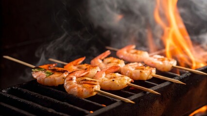 grilled shrimps on the beach at the fireplace
