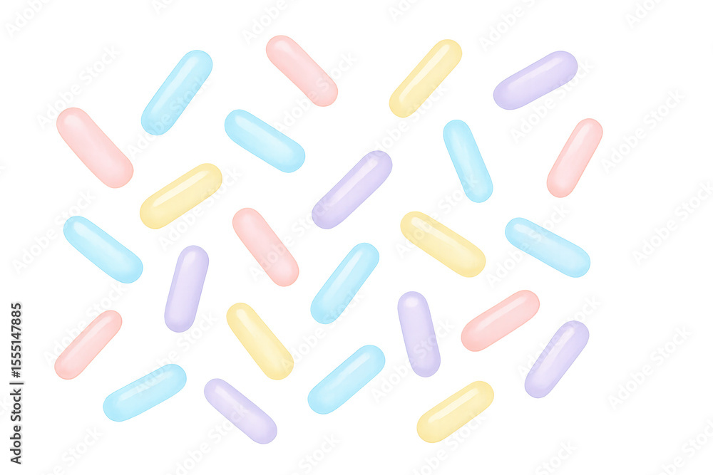 Poster colorful sprinkles cascading, sprinkling over transparent surface, adding whimsical texture for baki