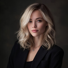 Professional photo of a blonde in a studio, fine art style. Sophisticated elegance.