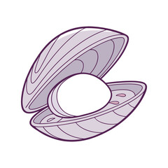 Open mussel shell with pearl illustration oyster