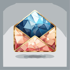 rectangular envelope icon composed of triangular shards in rose gold, pewter, and ivory tones