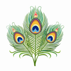 Fototapeta premium three overlapping peacock feathers with eyes blooming into delicate tiny florals