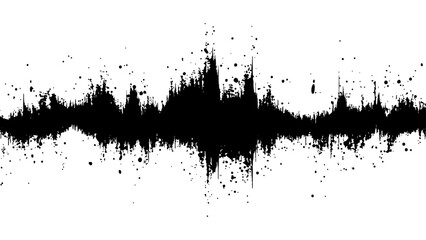 Vector brush grunge texture. Soundwave with ink splatter effect, black and white. Modern art projects, and creative backgrounds.	
