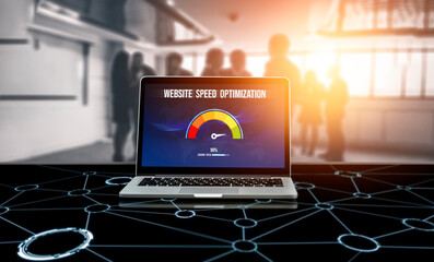 Computer software evaluating website loading speed. Concept of improving website loading speed...