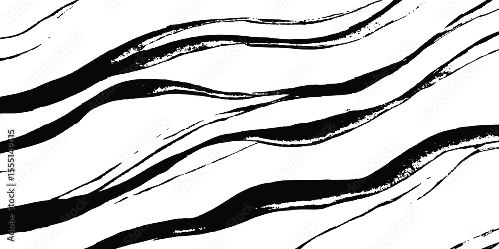 Poster Black flowing wave lines on white and transparent background. Wave line art pattern white backgrounds drawing. Black and white waves. Modern vector background. Stylish texture with wavy stripes lines.