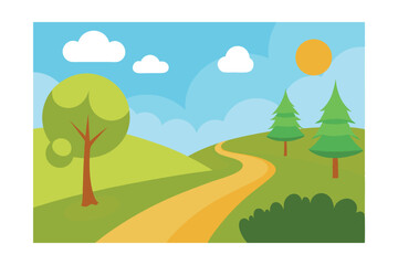 Obraz premium Serene Winding Path A Picturesque Summer Landscape Illustration