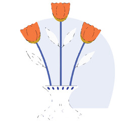 A floral basket illustration with spring flowers and an orange tulip design