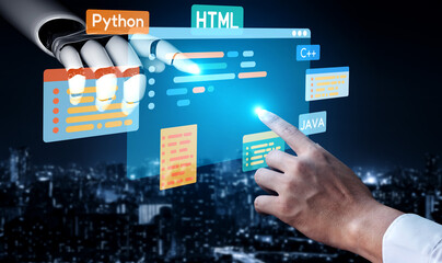 AI artificial intelligence assists software development through smart coding tools, virtual...