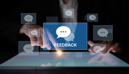 Customer or business team feedback system highlighting comments, opinions, evaluations, reviews,...