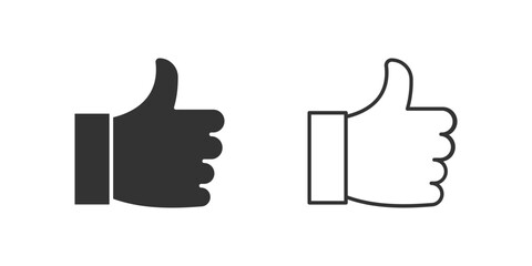 Thumb Up Icon Set. A black icon of a thumb up, representing approval.
