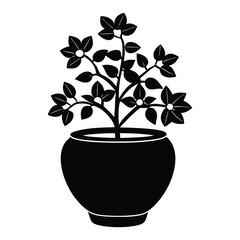 Isolated vector illustration of a potted plant with green leaves and a vibrant flower, embodying nature's growth and life
