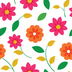Seamless floral pattern with blossoms, leaves, and spring nature design
