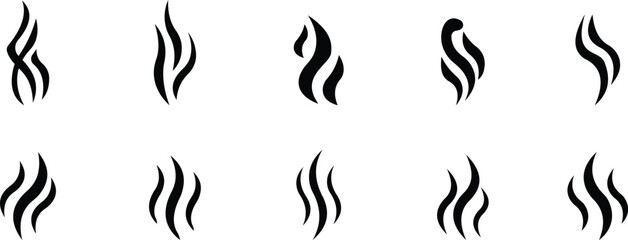 Aromas vaporize icon set trendy flat hand drawn line comic doodle. Smells vector, hot aroma air fragrance , stink or cooking steam symbols, smelling vapor, smoking or odors. cloud or wind silhouette.
