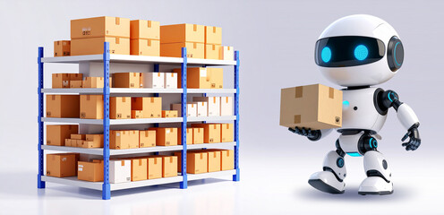 Efficient Logistics Management with Warehouse Robots: Future of Inventory Organization & Shipping Systems Transformed by AI Automation. Image Material for Smart Factory and Latest Technology Introduct