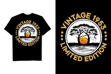 Vintage 1953 Limited Edition T-Shirt – Classic Sunset Tree Silhouette Birthday Gift