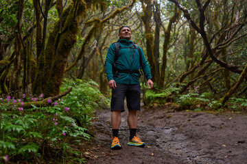 Hiker pausing in Anaga forest