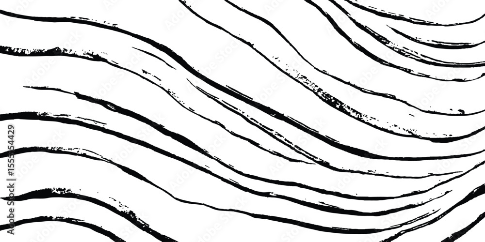 Poster Black flowing wave lines on white and transparent background. Wave line art pattern white backgrounds drawing. Black and white waves. Modern vector background. Stylish texture with wavy stripes lines.