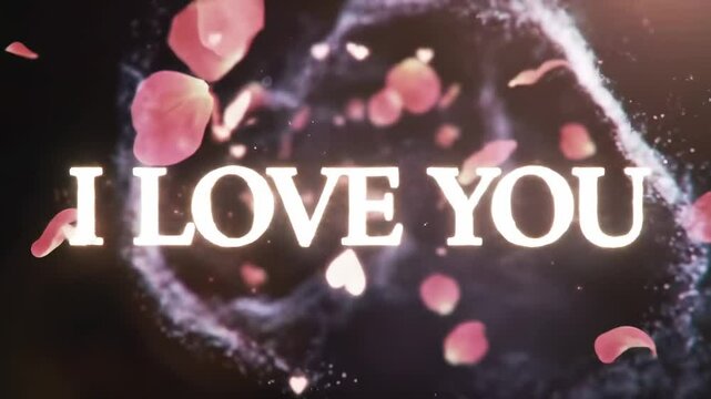 Animated rose petals falling around i love you text