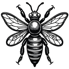 Black and White Honey Bee - Detailed Insect Illustration