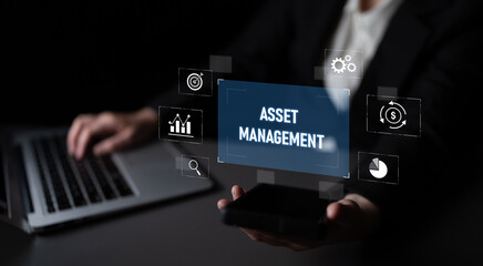 Asset management system showing investment planning, financial goal tracking, ROI analysis, and...