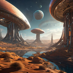 Interior Visualization of an Alien Planet Surface in Narrative Style