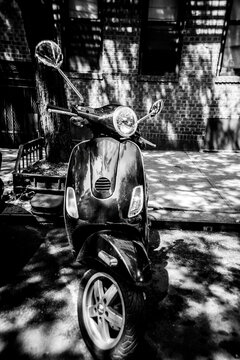 Moped parked in the street in New York City 