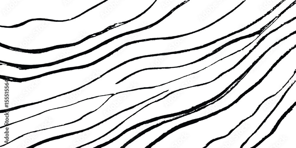 Poster Black flowing wave lines on white and transparent background. Wave line art pattern white backgrounds drawing. Black and white waves. Modern vector background. Stylish texture with wavy stripes lines.