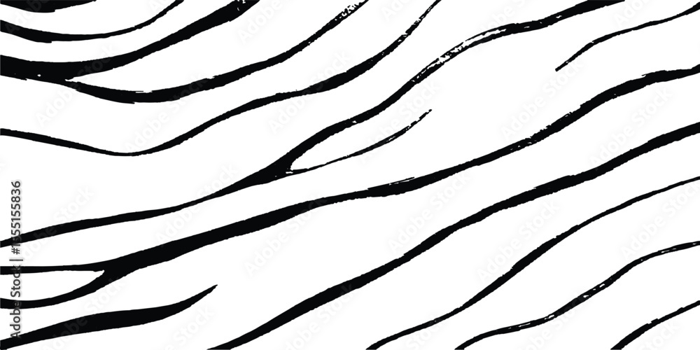 Poster Black flowing wave lines on white and transparent background. Wave line art pattern white backgrounds drawing. Black and white waves. Modern vector background. Stylish texture with wavy stripes lines.